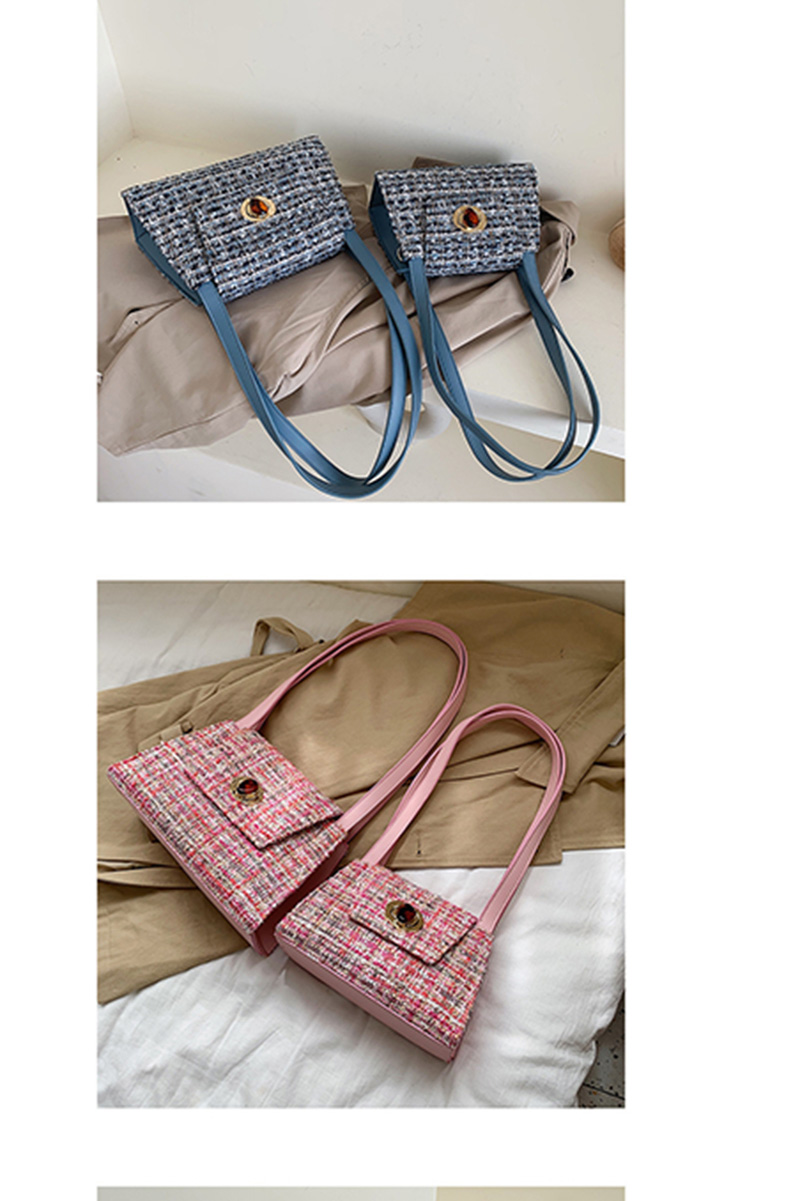 Fashion Small Pink Wool Check Buckle Shoulder Bag,Messenger bags