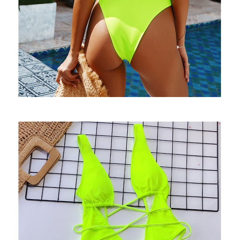 Fashion Fluorescent Green Openwork Strappy One-piece Swimsuit,One Pieces