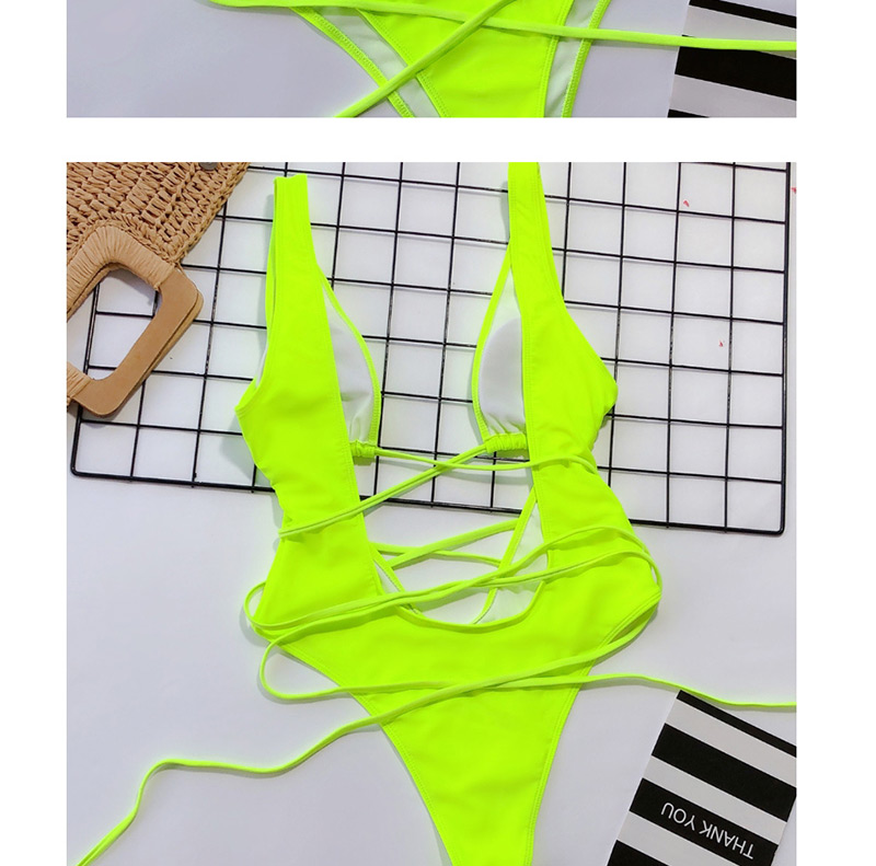 Fashion Fluorescent Green Openwork Strappy One-piece Swimsuit,One Pieces