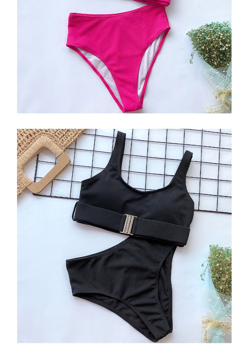 Fashion Black High Waist Pit Buckle Split Swimsuit,Bikini Sets