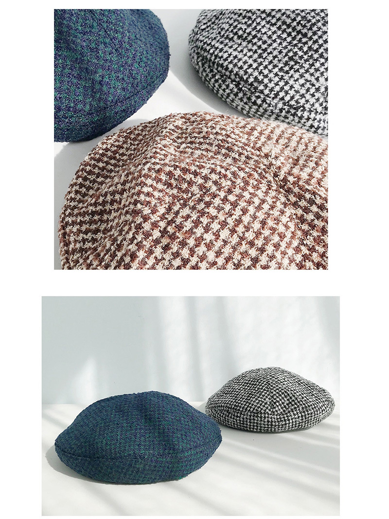 Fashion Four Thick Gray Ash Checkered Beret,Beanies&Others