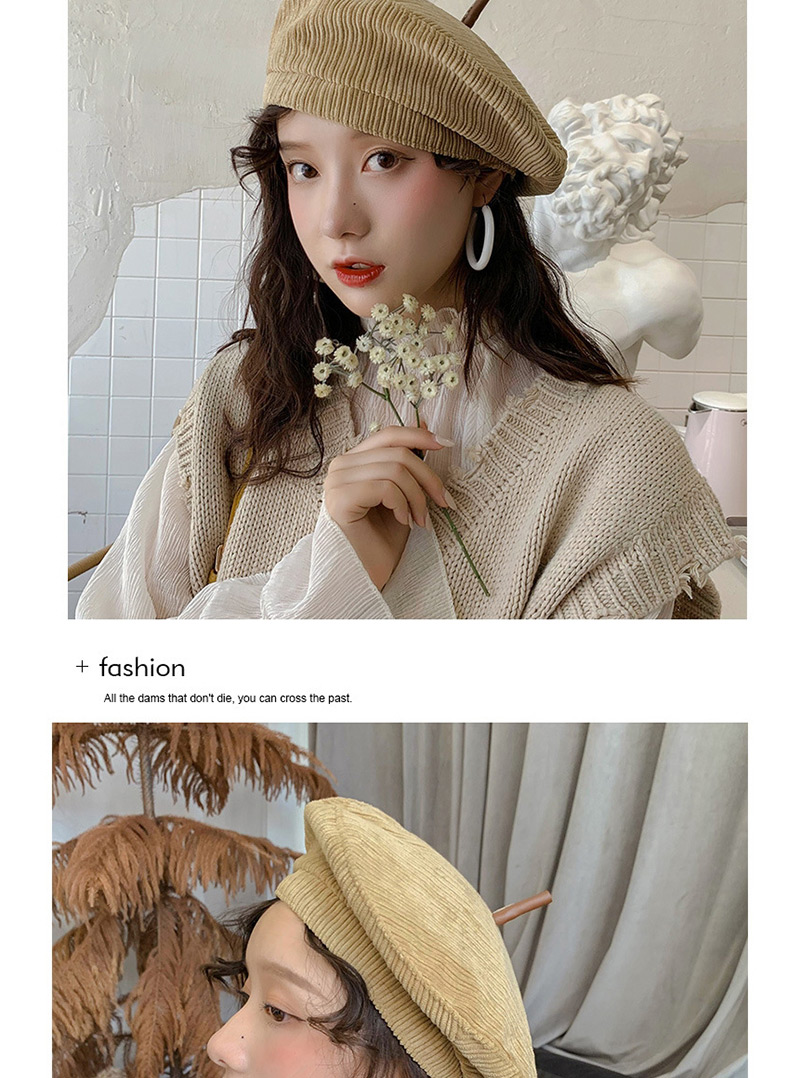 Fashion Cap Top With Khaki Corduroy Beret,Beanies&Others