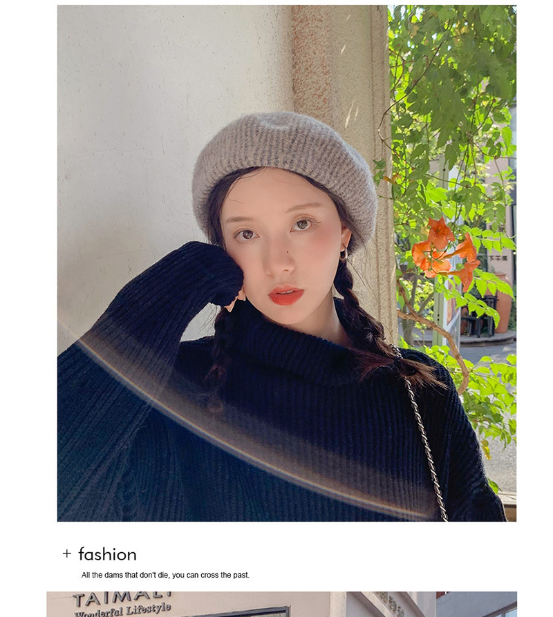Fashion Pinstripe Wool Wine Red Two-tone Pinstriped Knit Wool Beret,Beanies&Others