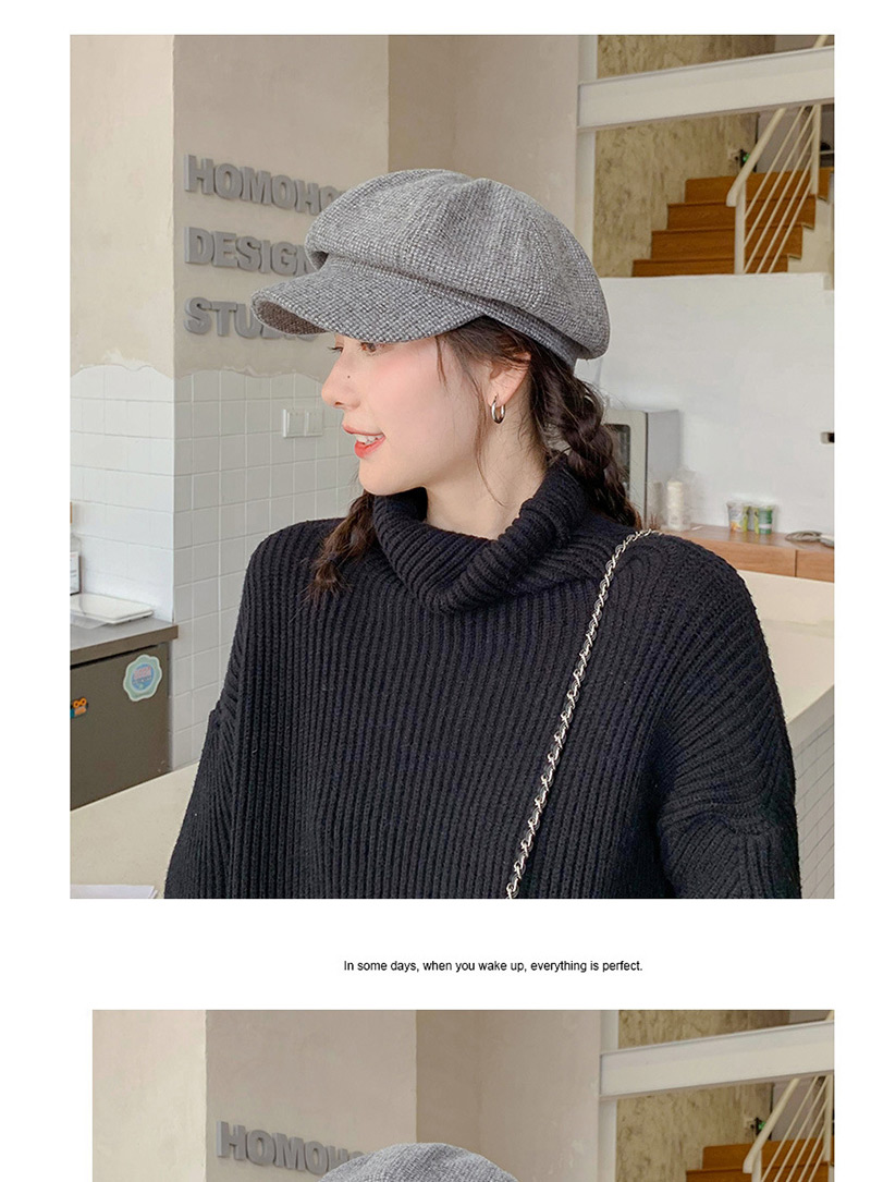 Fashion Houndstooth Wool Grey Small Plaid Woolen Beret,Beanies&Others