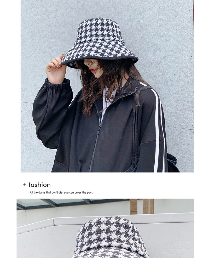 Fashion Wrapped Houndstooth Black Rough Plaid Fisherman Hat,Sun Hats