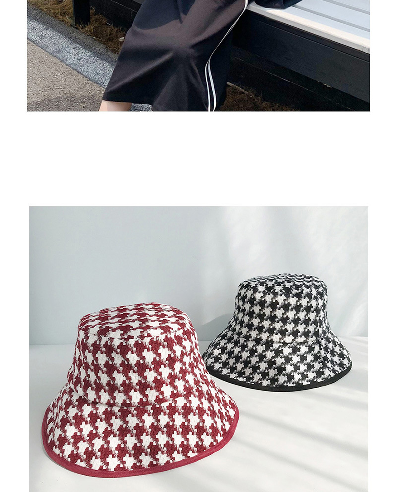 Fashion Wrapped Houndstooth Wine Red Rough Plaid Fisherman Hat,Sun Hats