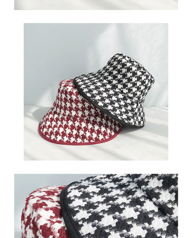 Fashion Wrapped Houndstooth Wine Red Rough Plaid Fisherman Hat,Sun Hats