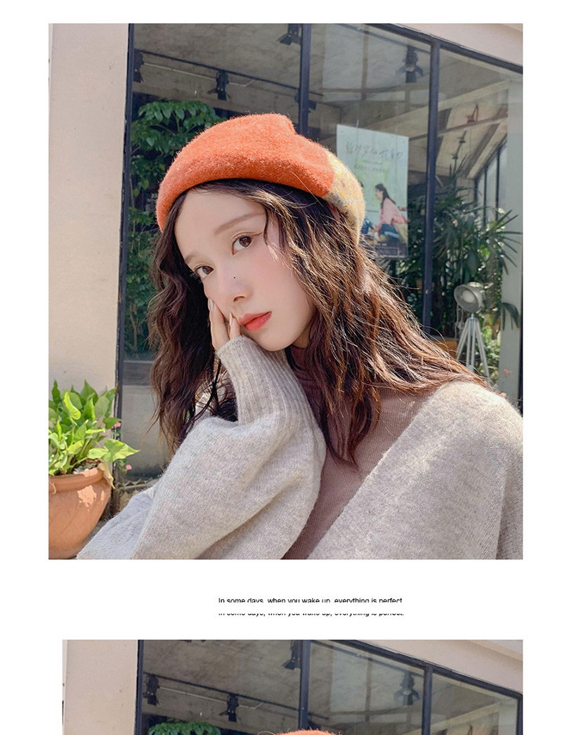 Fashion Colorblock Pumpkin Hat Mixed Black Wool Thickening Color Matching Beret,Beanies&Others