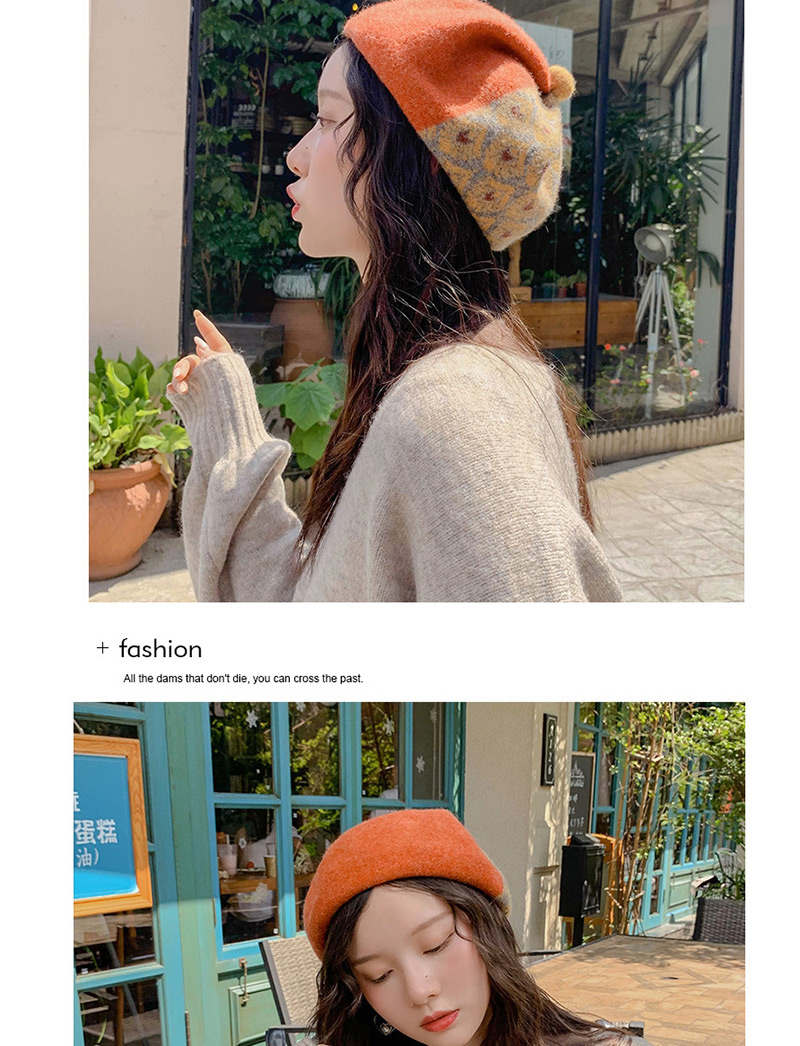 Fashion Colorblock Pumpkin Hat Mixed Blue Wool Thickening Color Matching Beret,Beanies&Others
