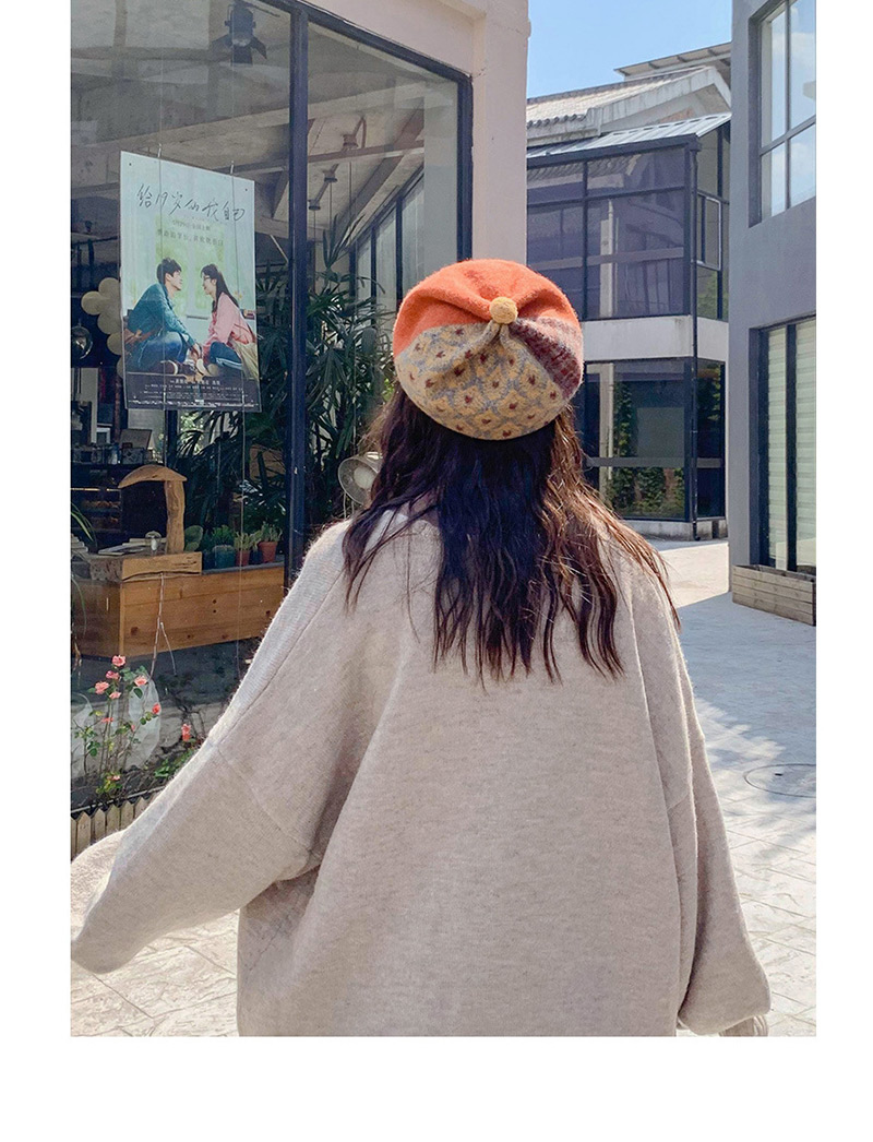 Fashion Colorblock Pumpkin Hat Mixed Blue Wool Thickening Color Matching Beret,Beanies&Others