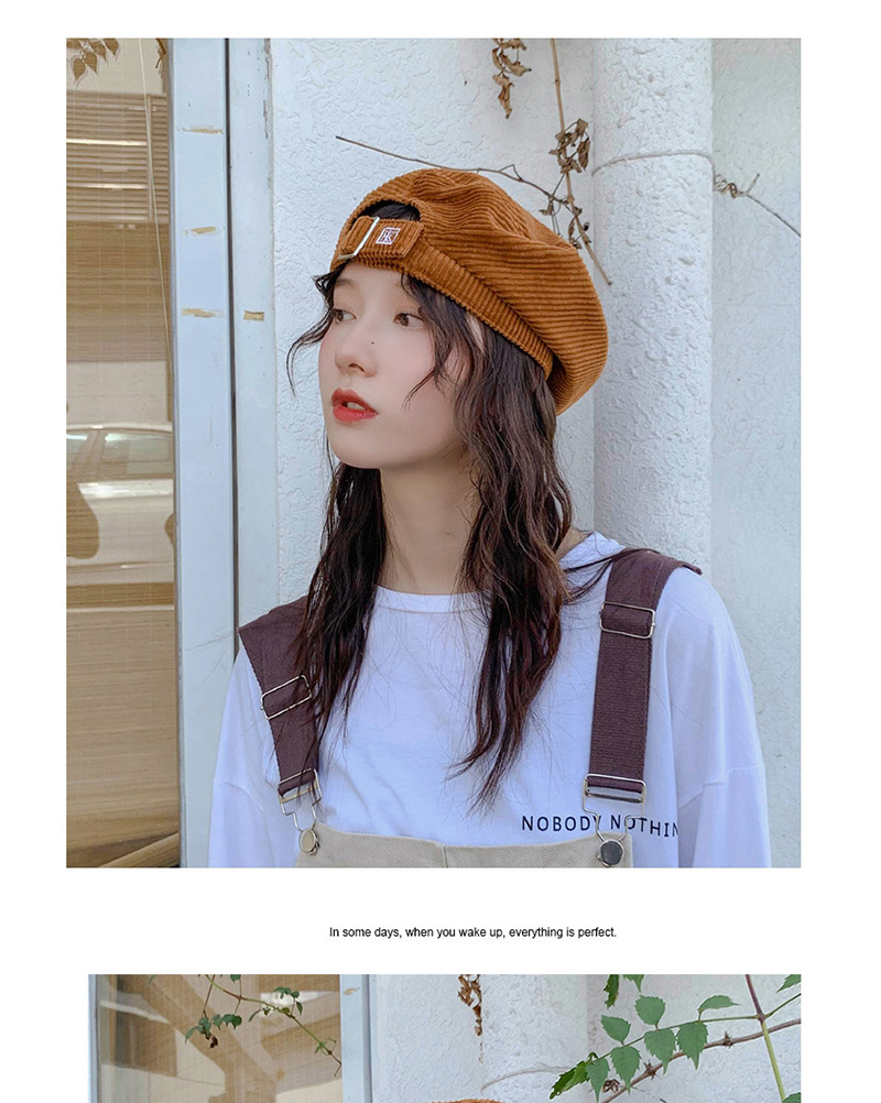 Fashion Overlapping Letter K Coffee Embroidered Letter Corduroy Beret,Beanies&Others