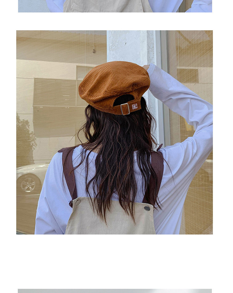 Fashion Overlapping Letter K Beige Embroidered Letter Corduroy Beret,Beanies&Others