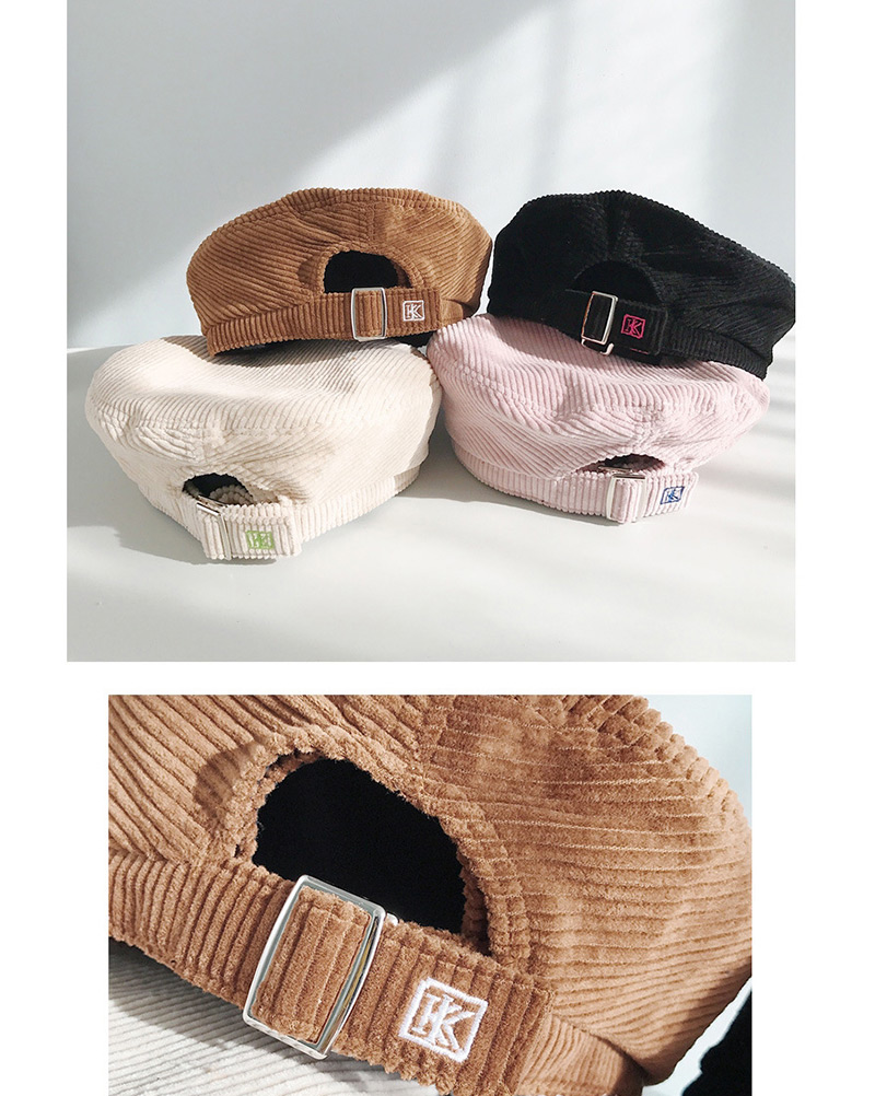 Fashion Overlapping Letter K Coffee Embroidered Letter Corduroy Beret,Beanies&Others