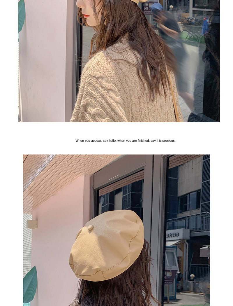 Fashion Pu Letter K Innocent Beige Pu Leather Letter K Beret,Beanies&Others
