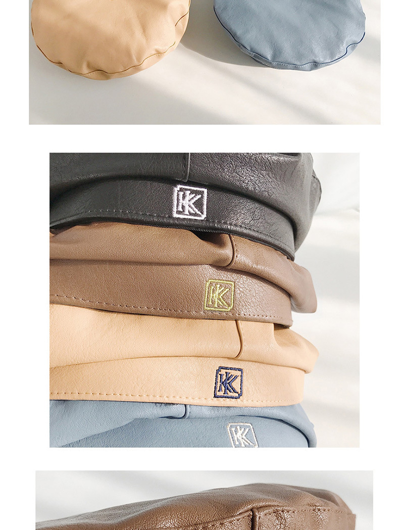 Fashion Pu Letter K Innocent Coffee Pu Leather Letter K Beret,Beanies&Others