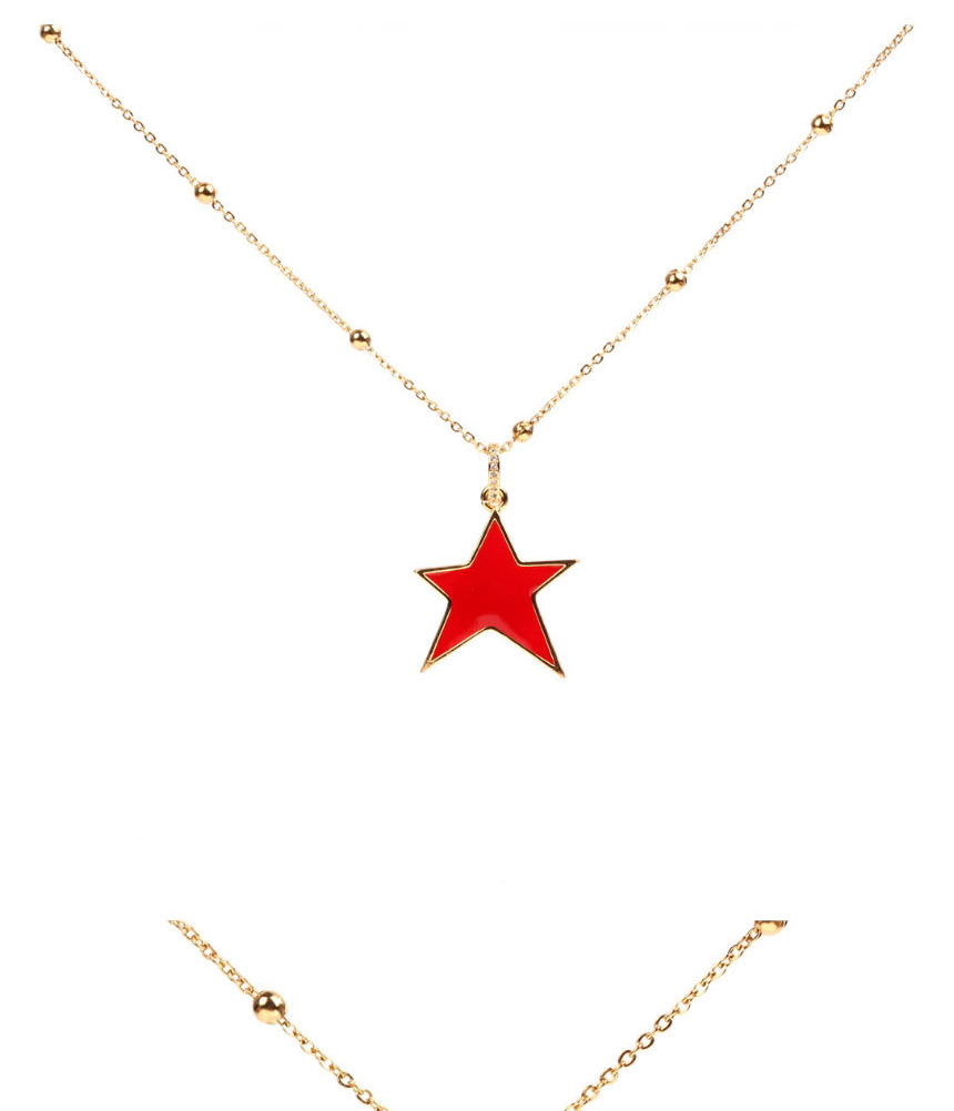 Fashion Red Micro-set Diamond Drop Pentagram Necklace,Necklaces