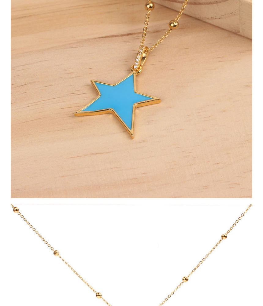 Fashion Blue Micro-set Diamond Drop Pentagram Necklace,Necklaces