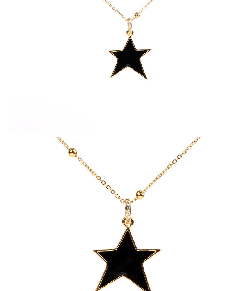 Fashion Black Micro-set Diamond Drop Pentagram Necklace,Necklaces