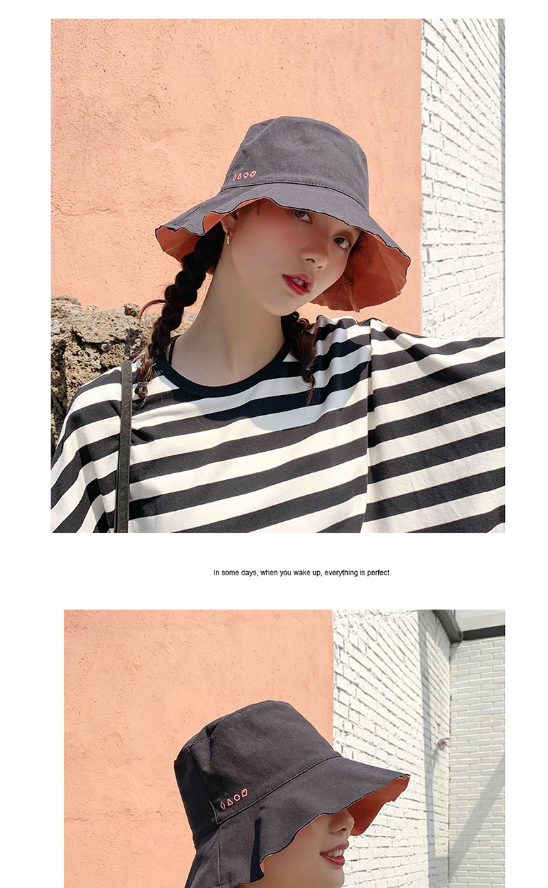 Fashion Four Geometric Embroidery Double-sided Pink + Gray Double-sided Solid Color Fisherman Hat,Sun Hats