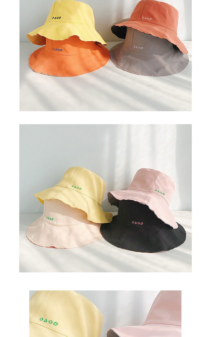 Fashion Four Geometric Embroidery Double-sided Pink + Gray Double-sided Solid Color Fisherman Hat,Sun Hats
