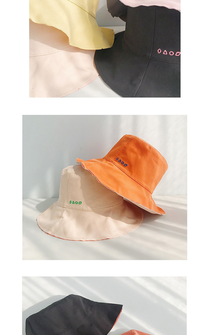 Fashion Four Geometric Embroidery Double-sided Yellow + Green Double-sided Solid Color Fisherman Hat,Sun Hats