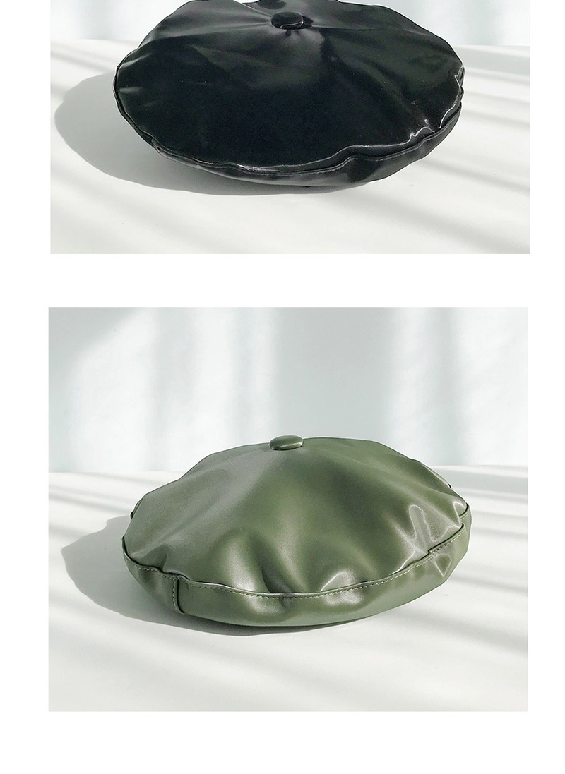 Fashion Pearly Leather Round Buckle Beret Green Pu Pu Beret,Beanies&Others