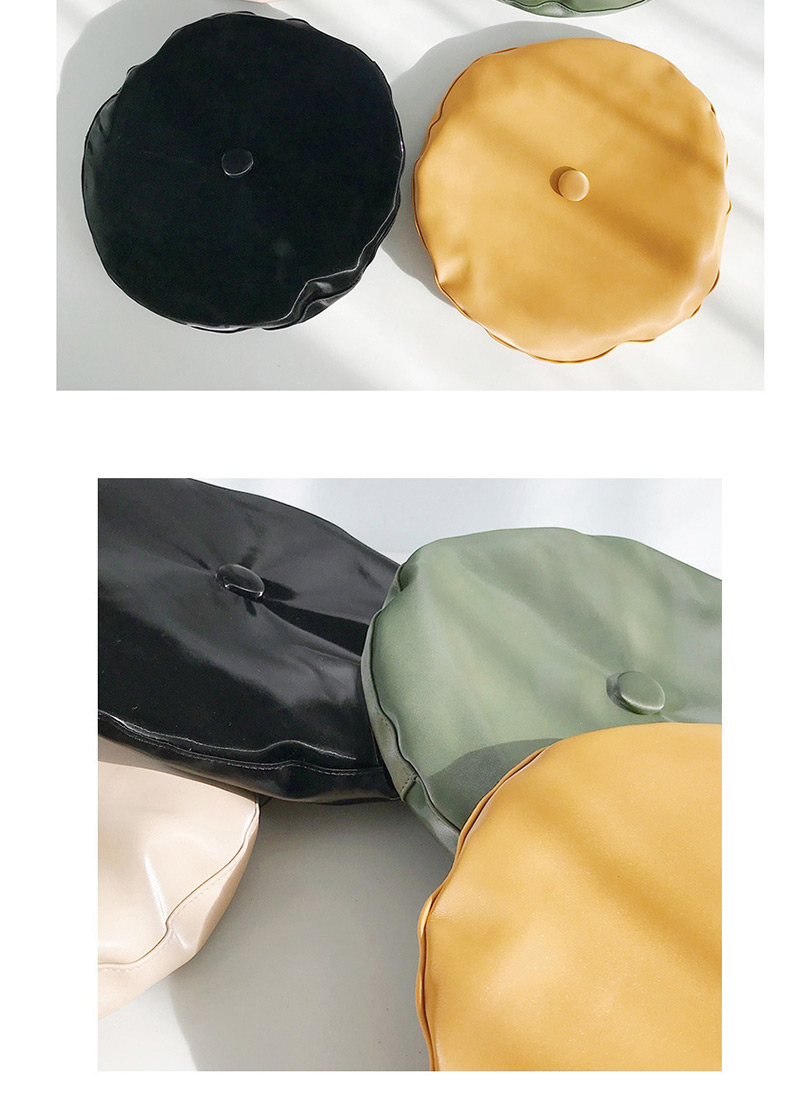 Fashion Pearly Leather Round Buckle Beret Yellow Pu Pu Beret,Beanies&Others