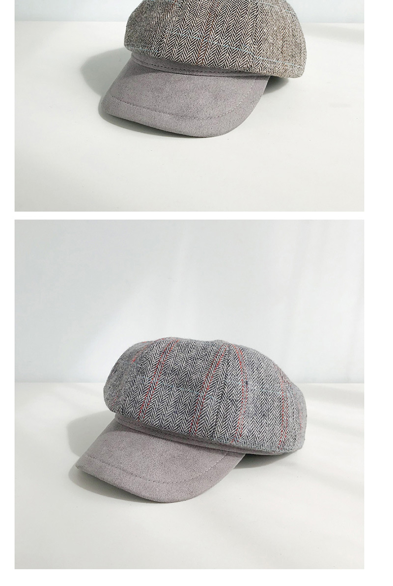 Fashion Suede Hat 檐 Dark Gray Plaid Beret,Beanies&Others
