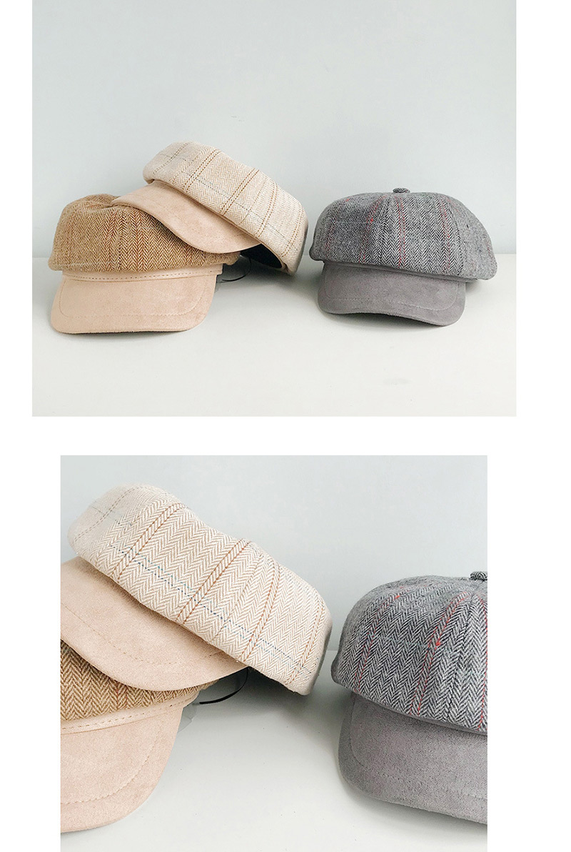 Fashion Suede Hat 檐 Dark Gray Plaid Beret,Beanies&Others
