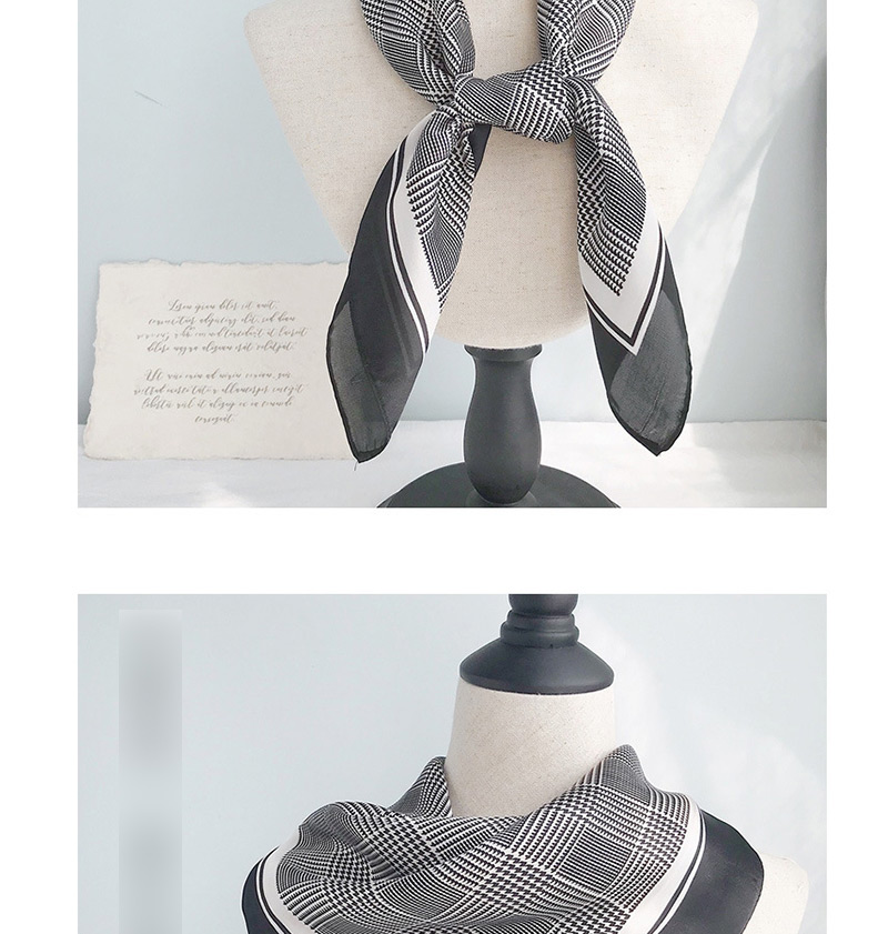 Fashion Black Side Houndstooth Coffee Houndstooth Thin Silk Scarf,Thin Scaves