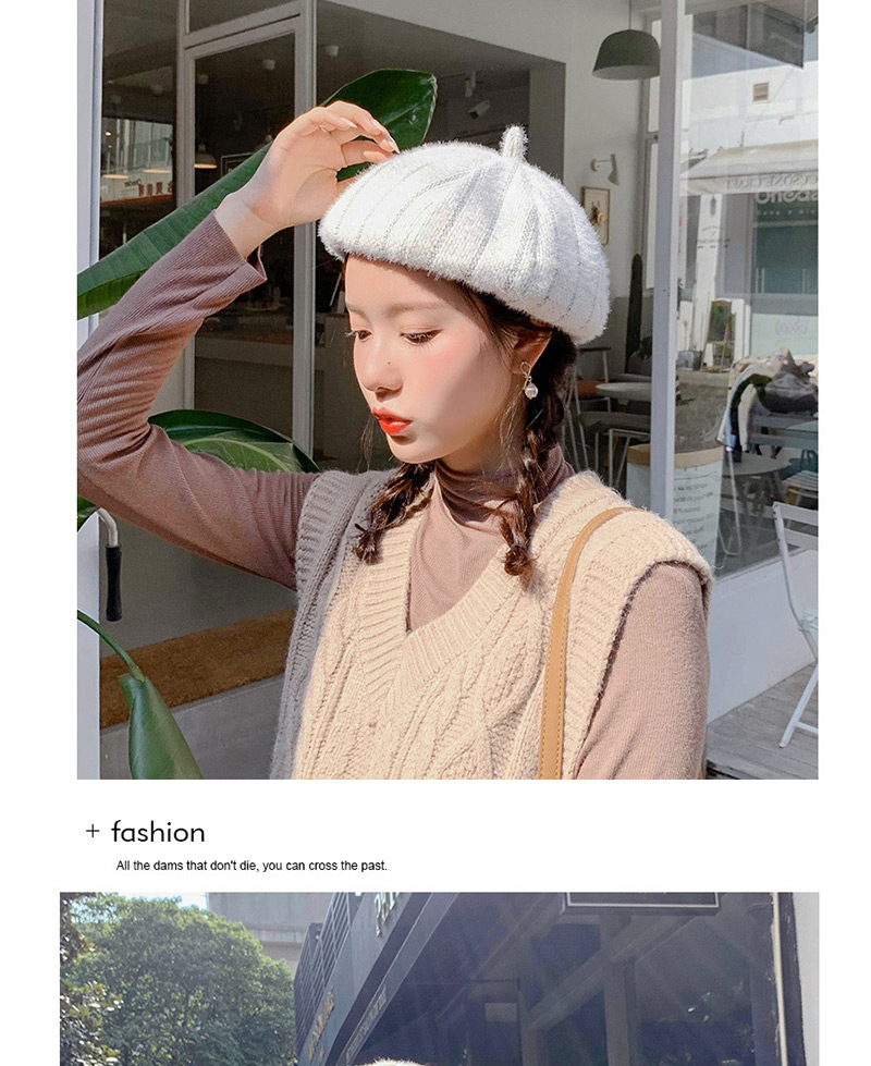 Fashion Short-haired Striped Beige Short-haired Beret,Beanies&Others