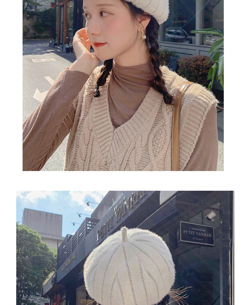 Fashion Short-haired Striped Turmeric Short-haired Beret,Beanies&Others