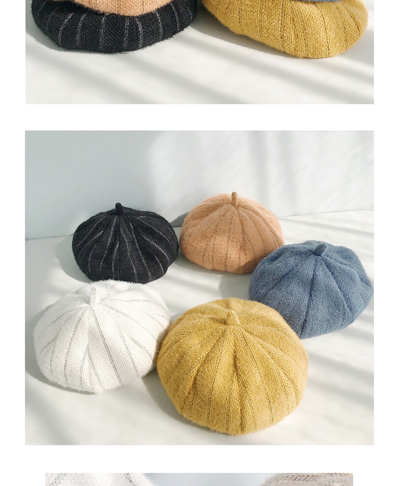 Fashion Short-haired Striped Turmeric Short-haired Beret,Beanies&Others