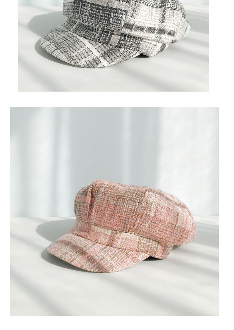 Fashion Wool Plaid Pink Plaid Woolen Beret,Beanies&Others