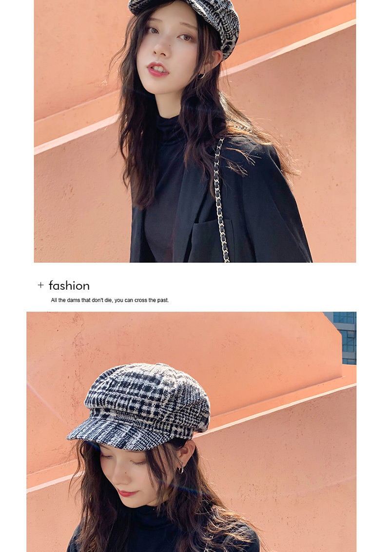 Fashion Wool Plaid Gray Plaid Woolen Beret,Beanies&Others