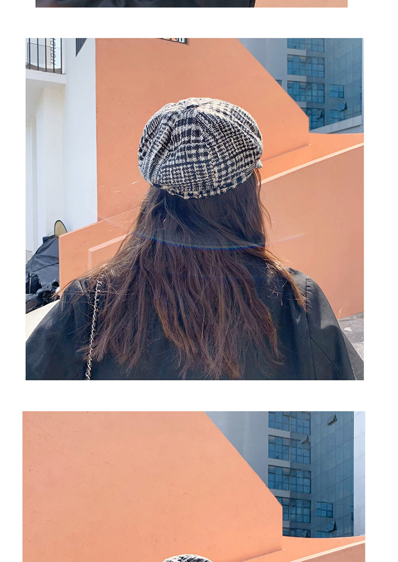 Fashion Wool Plaid Pink Plaid Woolen Beret,Beanies&Others