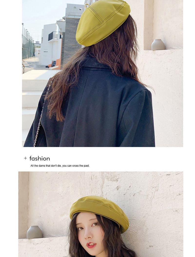 Fashion Metal Ring Pu Beige Pu Leather Metal Ring Beret,Beanies&Others