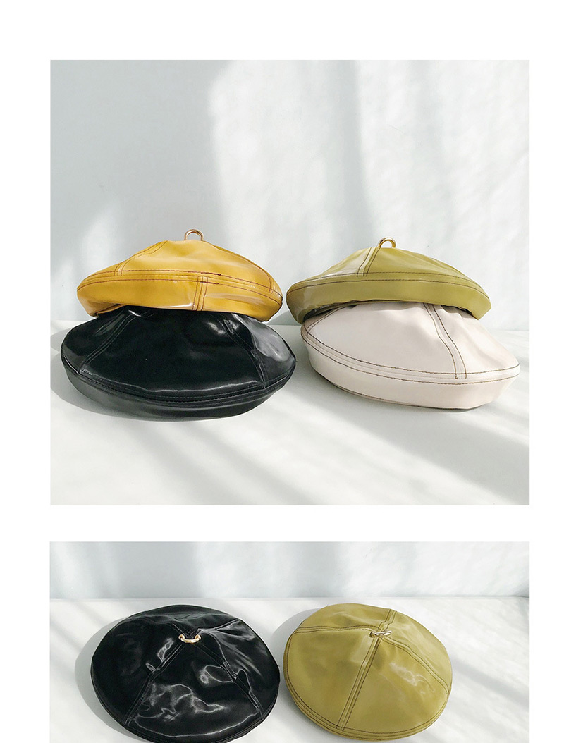 Fashion Metal Ring Pu Beige Pu Leather Metal Ring Beret,Beanies&Others