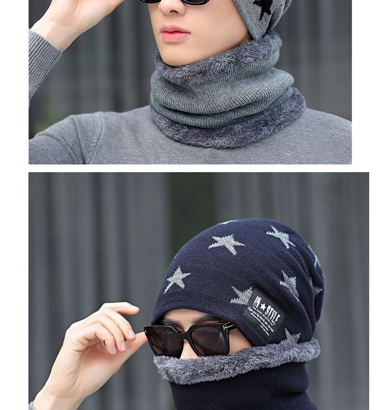Fashion Upper Cyan Knitted Wool Bib Hat Two-piece,Sun Hats