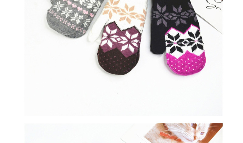 Fashion Dark Gray Knitted Double-layered Snowflake Mitt,Full Finger Gloves