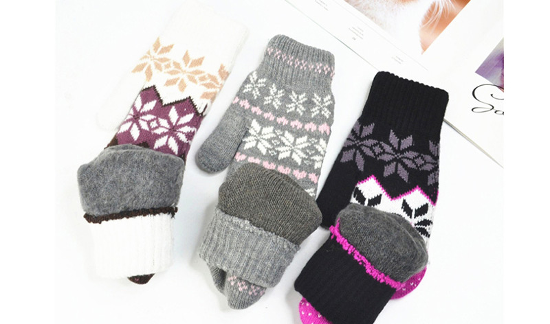 Fashion Black Knitted Double-layered Snowflake Mitt,Full Finger Gloves