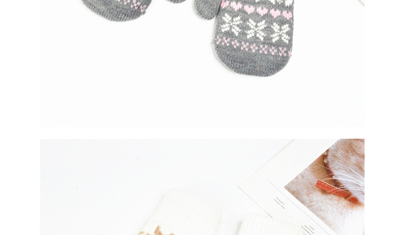 Fashion White Knitted Double-layered Snowflake Mitt,Full Finger Gloves