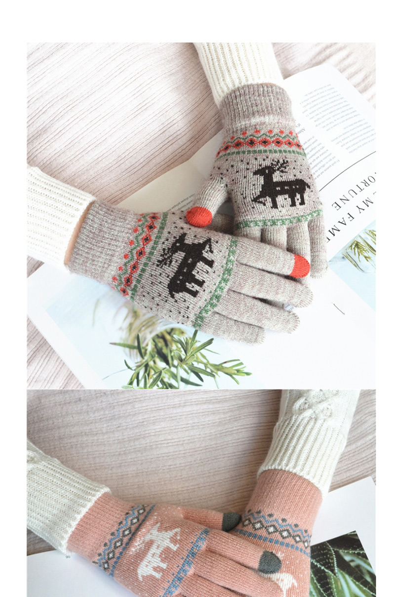 Fashion Upper Cyan Fawn Christmas Plus Velvet Knitted Wool Touch Screen Gloves,Full Finger Gloves