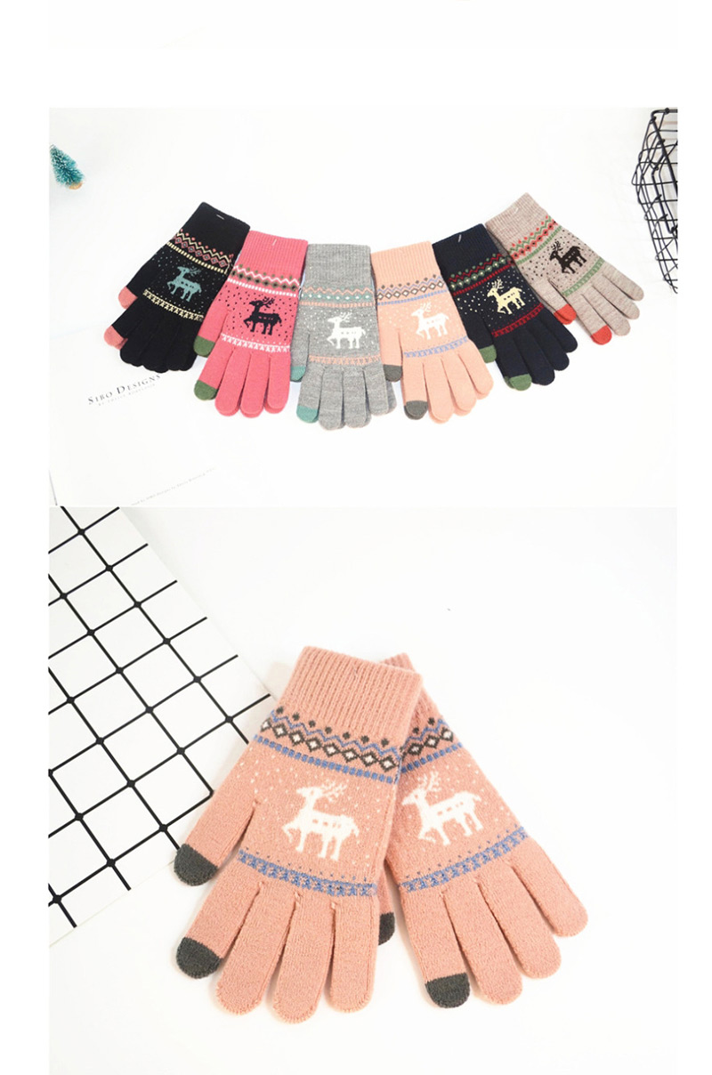 Fashion Khaki Fawn Christmas Plus Velvet Knitted Wool Touch Screen Gloves,Full Finger Gloves