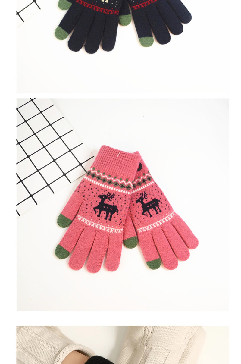 Fashion Gray Fawn Christmas Plus Velvet Knitted Wool Touch Screen Gloves,Full Finger Gloves