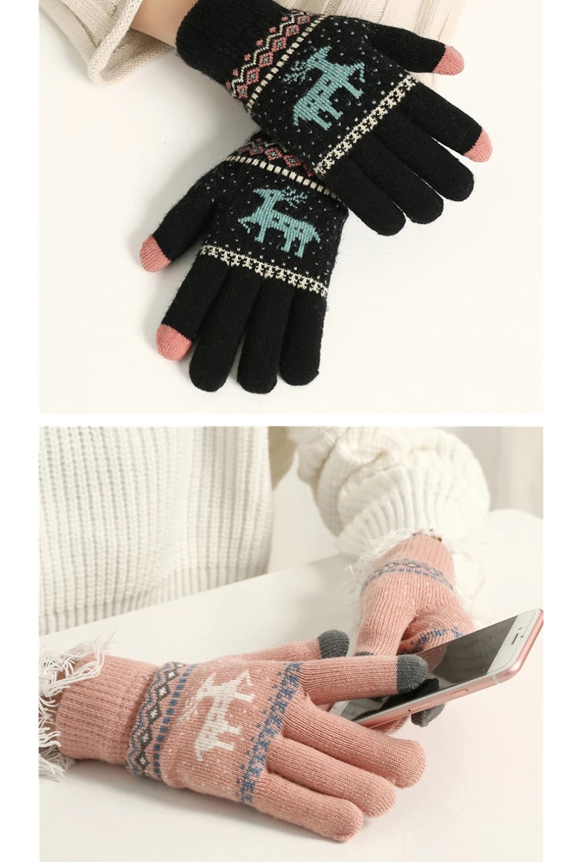 Fashion Upper Cyan Fawn Christmas Plus Velvet Knitted Wool Touch Screen Gloves,Full Finger Gloves