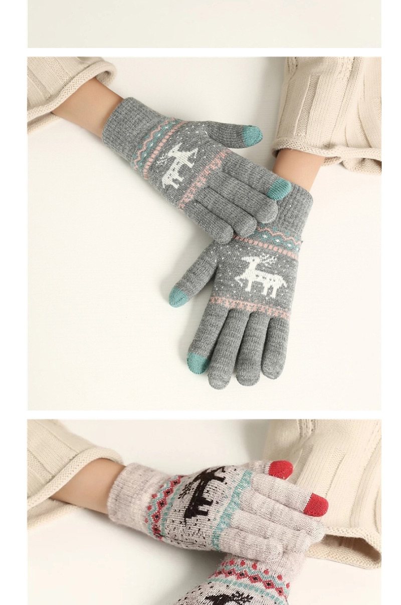 Fashion Pink Fawn Christmas Plus Velvet Knitted Wool Touch Screen Gloves,Full Finger Gloves