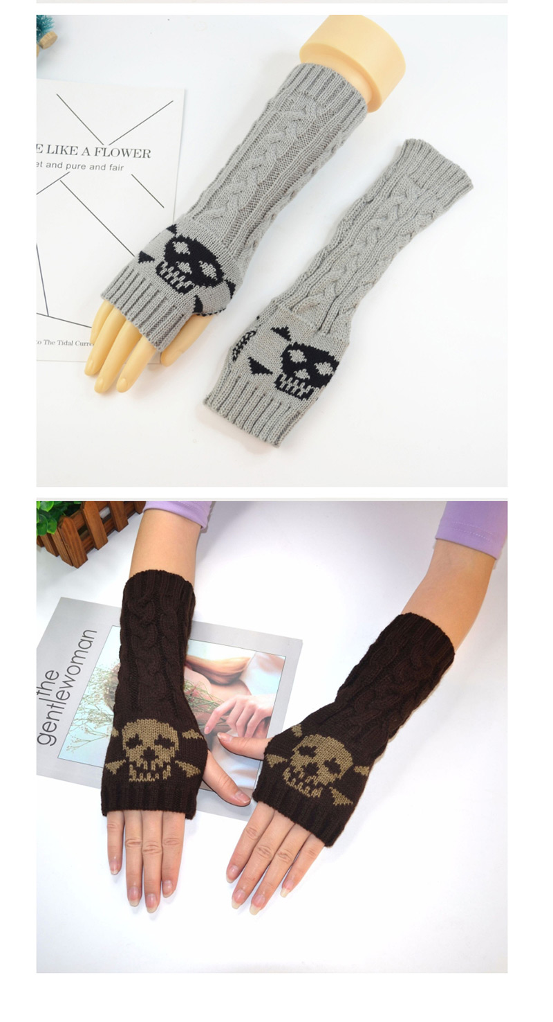 Fashion Brown (khaki Hoe) Long-sleeved Half-finger Gloves,Fingerless Gloves