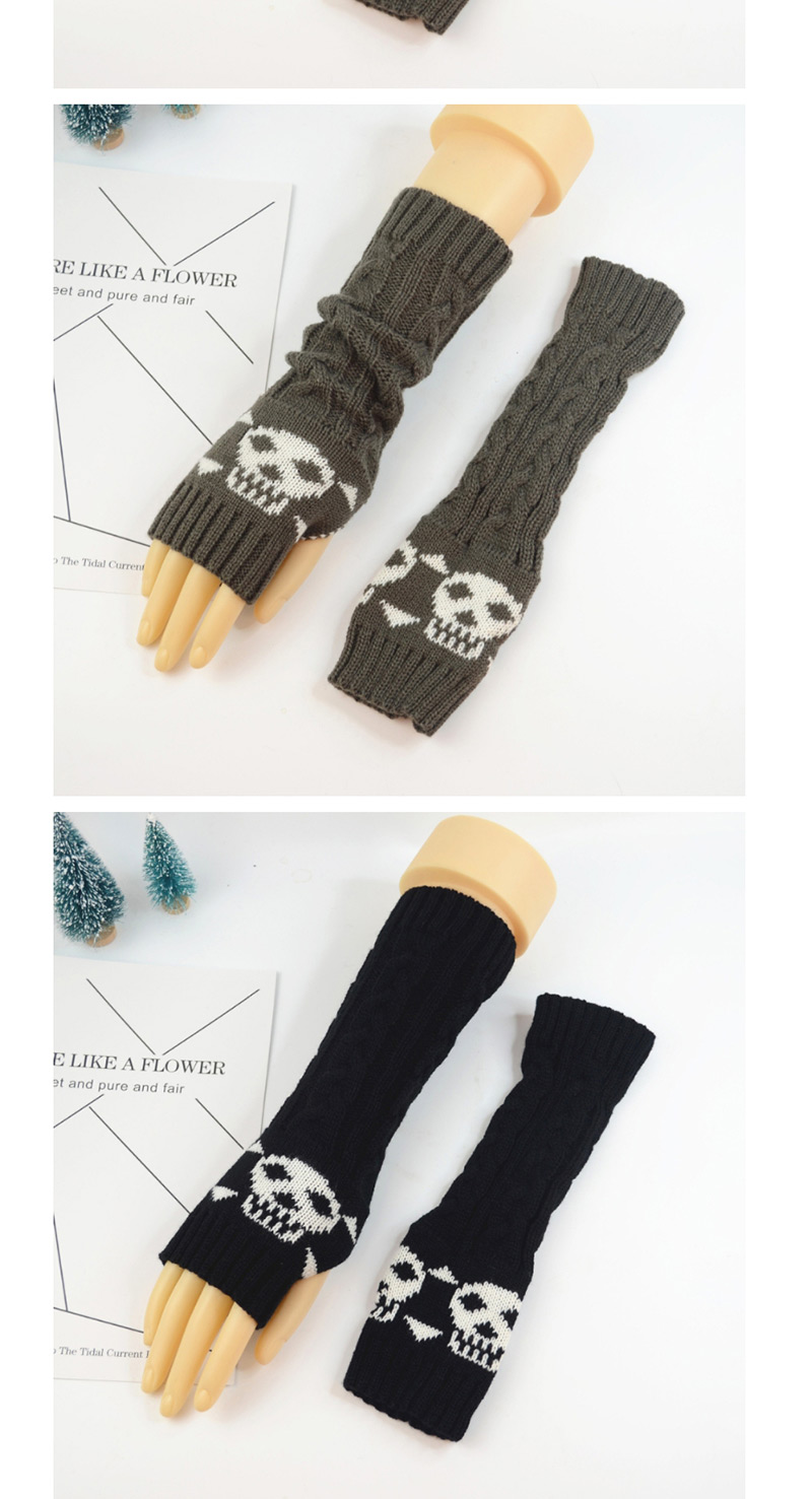 Fashion Dark Gray Black Skull Long-sleeved Half-finger Gloves,Fingerless Gloves