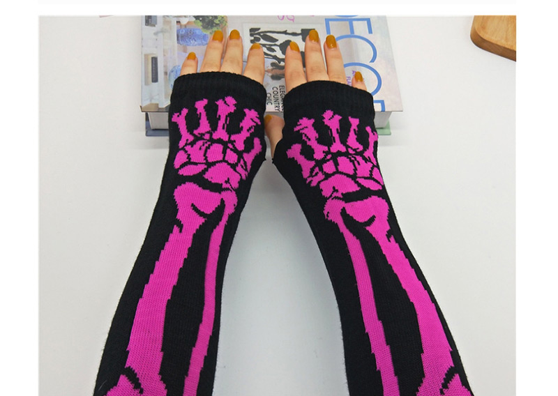 Fashion Black Skull Knitting Ghost Claw Fluorescent Contrast Half Finger Arm Set,Fingerless Gloves